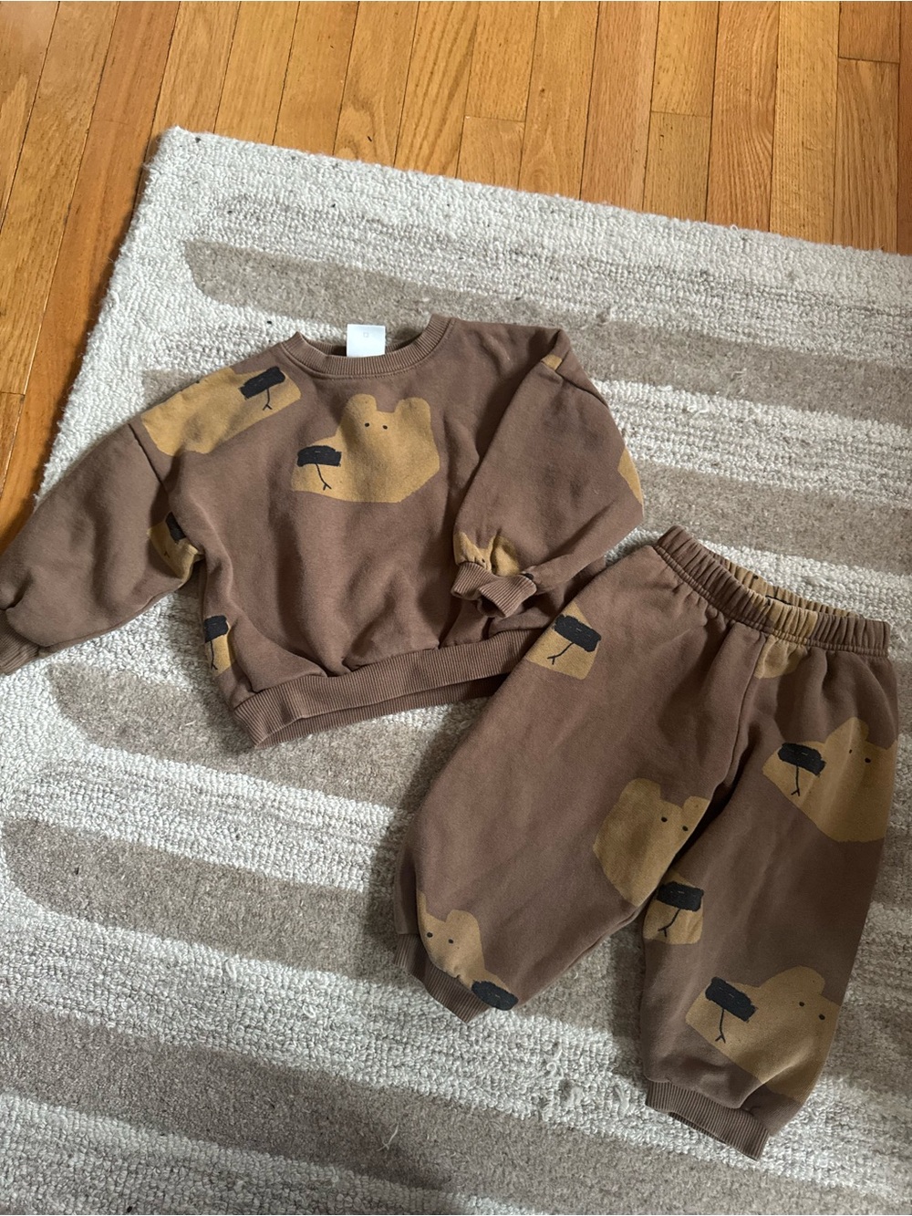 Zara Brown Bear Print Sweatshirt & Jogger Set